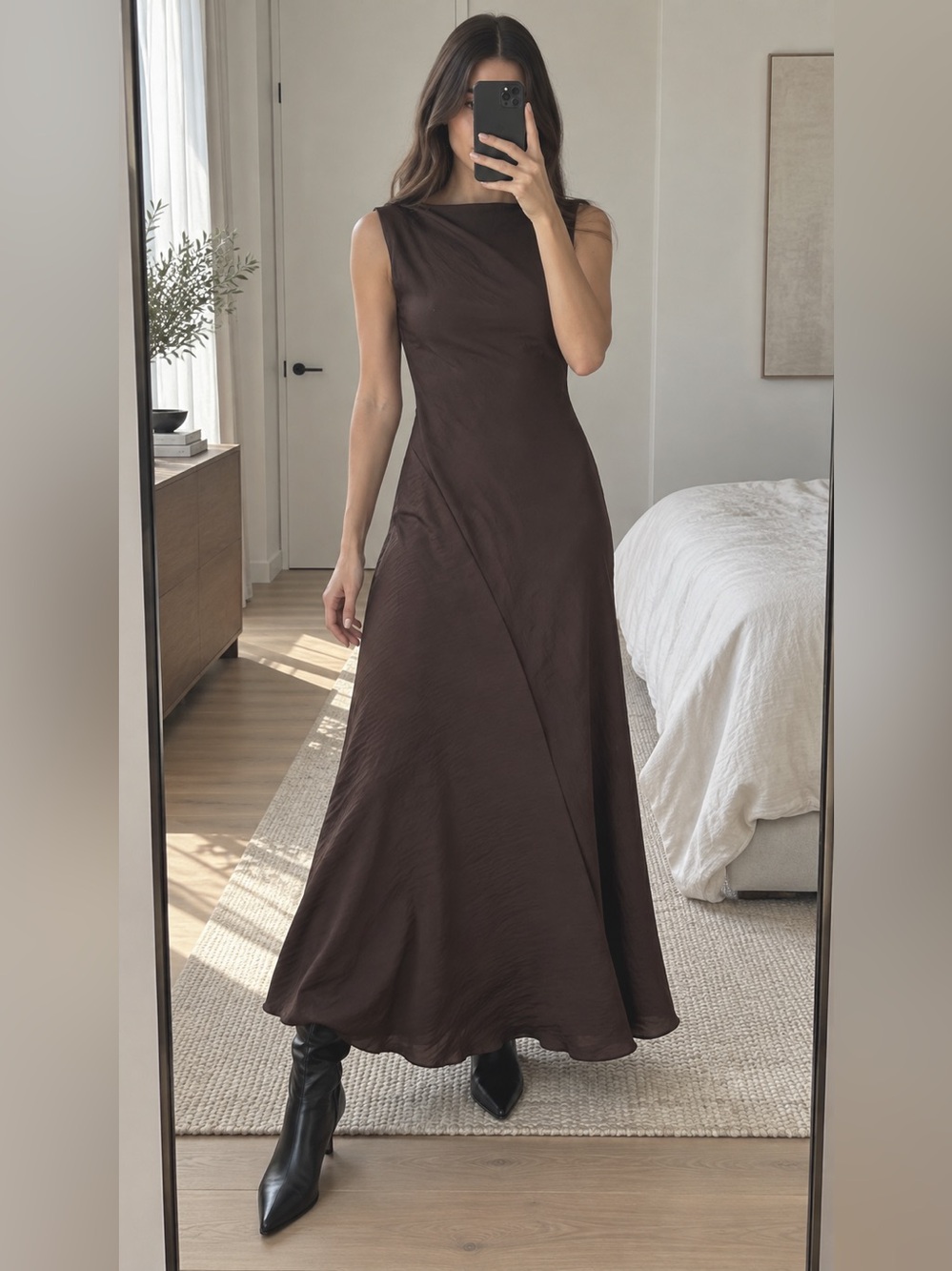 MNG Mango Chocolate Brown Sleeveless Draped Maxi Dress Size US 4